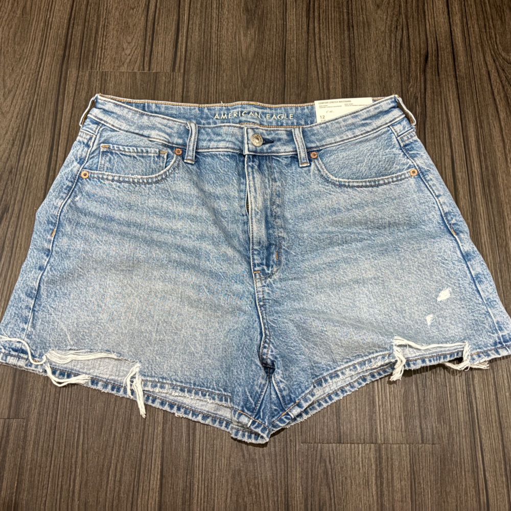 American Eagle Outfitters Blue Jean Shorts High-Waisted Distressed